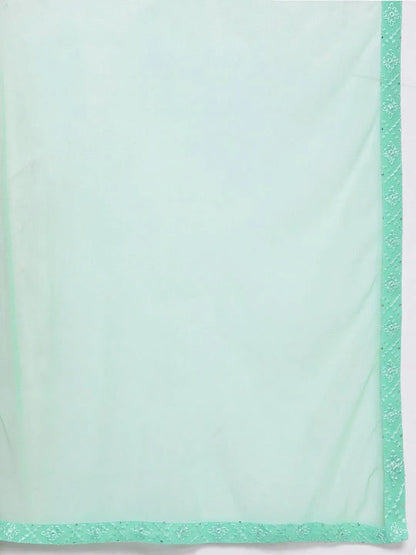 Libas Green Embroidered Georgette Anarkali Kurta With Churidar & Dupatta