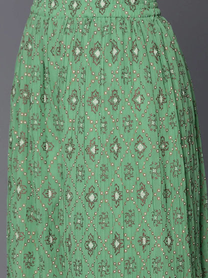 Libas Green Embroidered Georgette Straight Suit With Dupatta