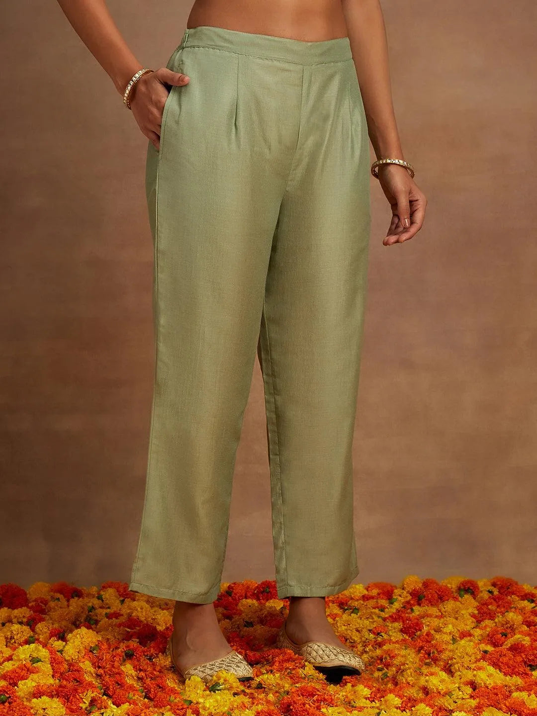 Libas Green Embroidered Silk Straight Suit With Dupatta