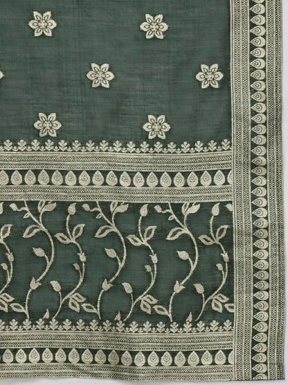 Libas Green Printed Chanderi Silk Straight Kurta With Dupatta