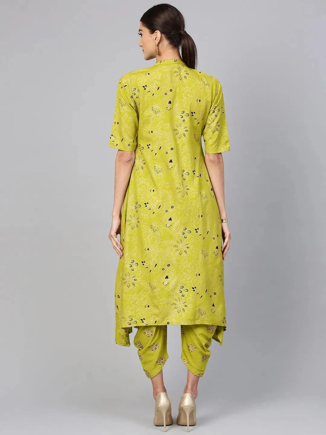 Libas Green Printed Cotton A-Line Kurta With Salwar