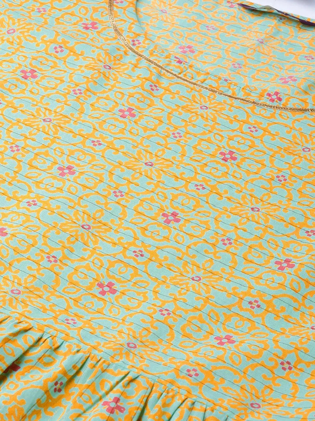 Libas Green Printed Cotton A-Line Kurta With Trousers