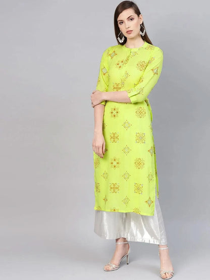 Libas Green Printed Cotton Kurta