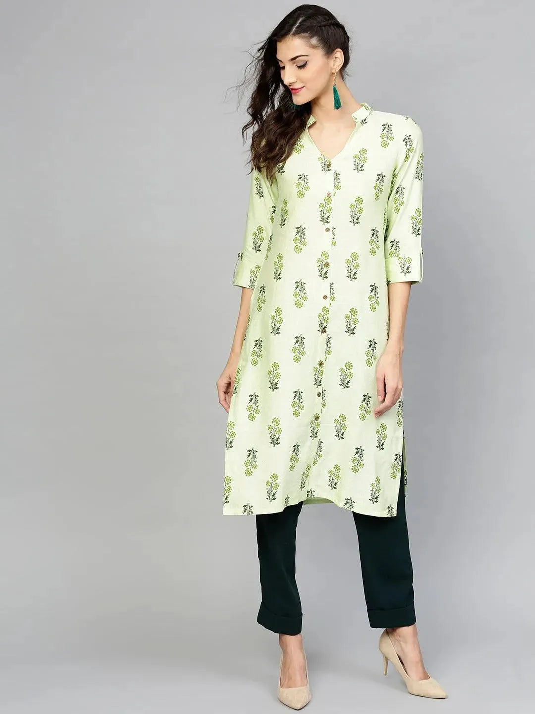 Libas Green Printed Cotton Kurta