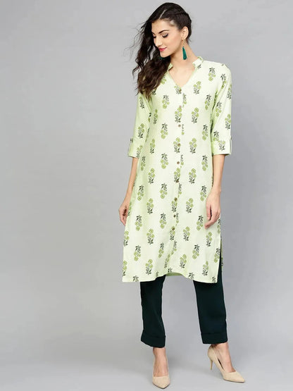 Libas Green Printed Cotton Kurta