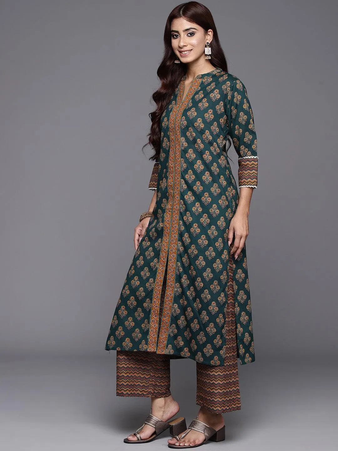 Libas Green Printed Cotton Straight Suit With Dupatta