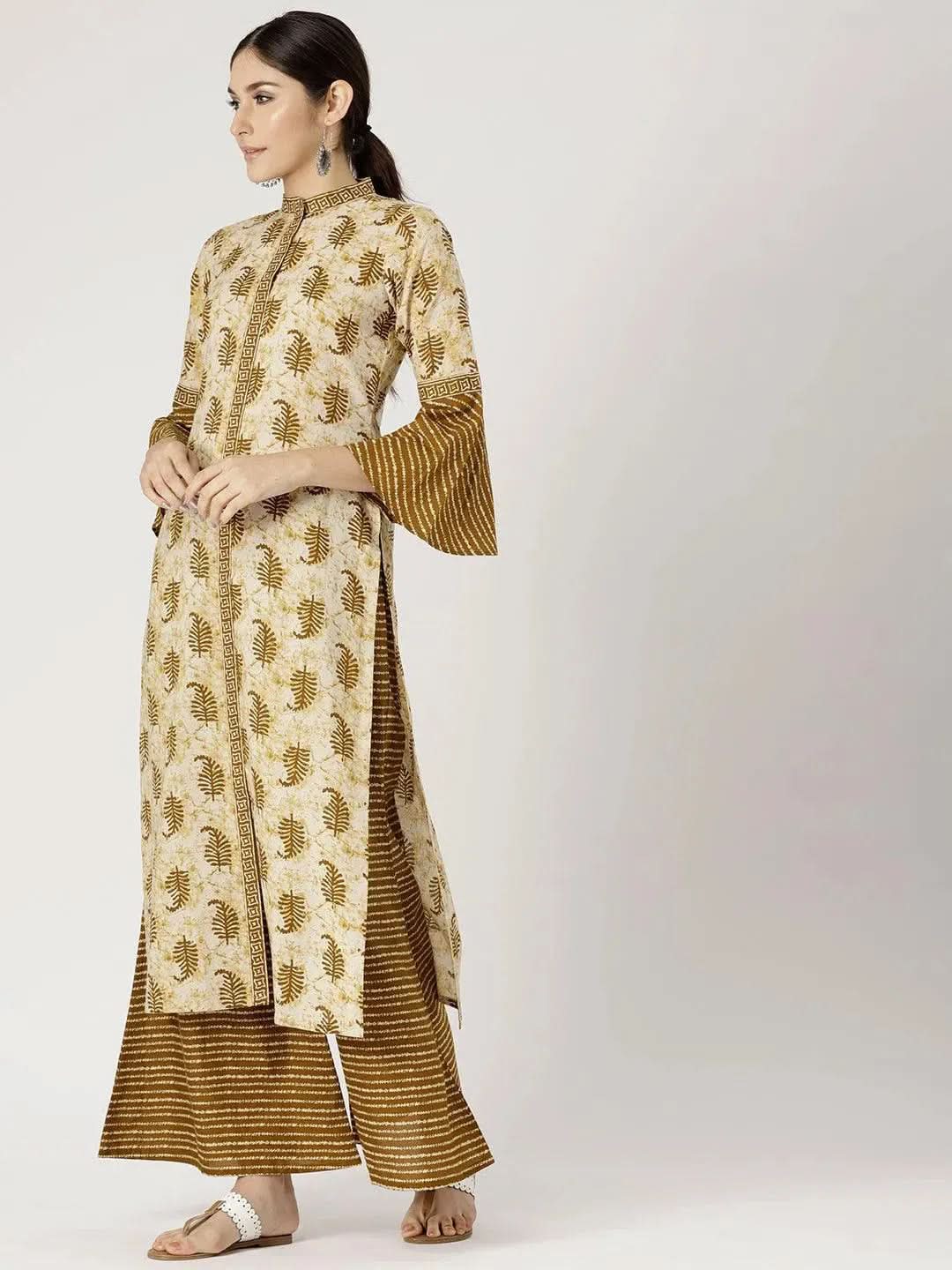 Libas Green Printed Cotton Straight Kurta With Palazzos & Dupatta