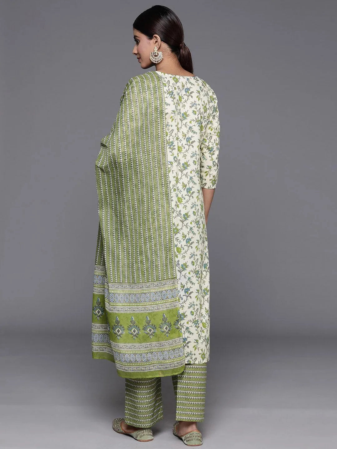 Libas Green Printed Cotton Straight Suit With Dupatta