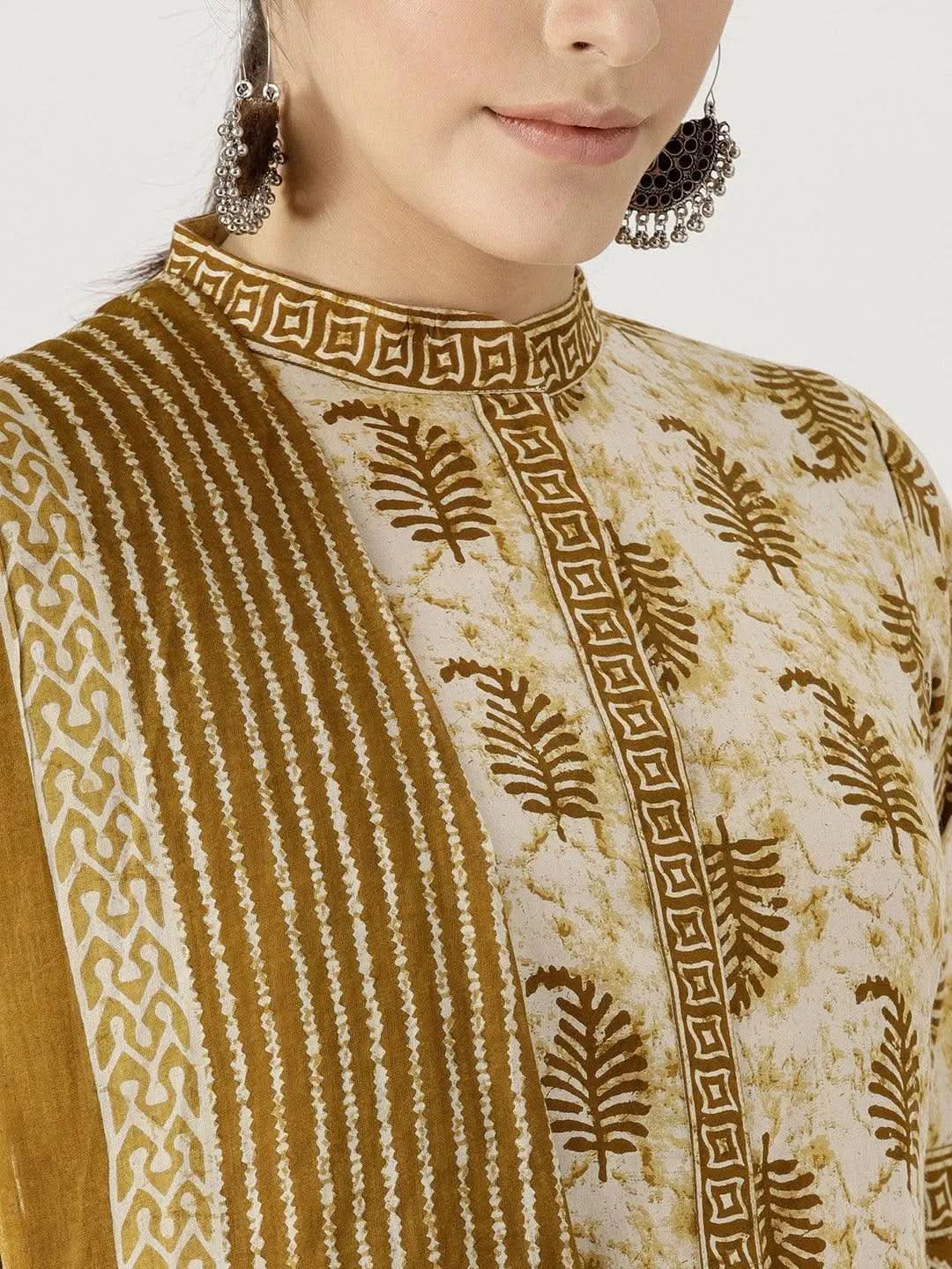 Libas Green Printed Cotton Straight Kurta With Palazzos & Dupatta