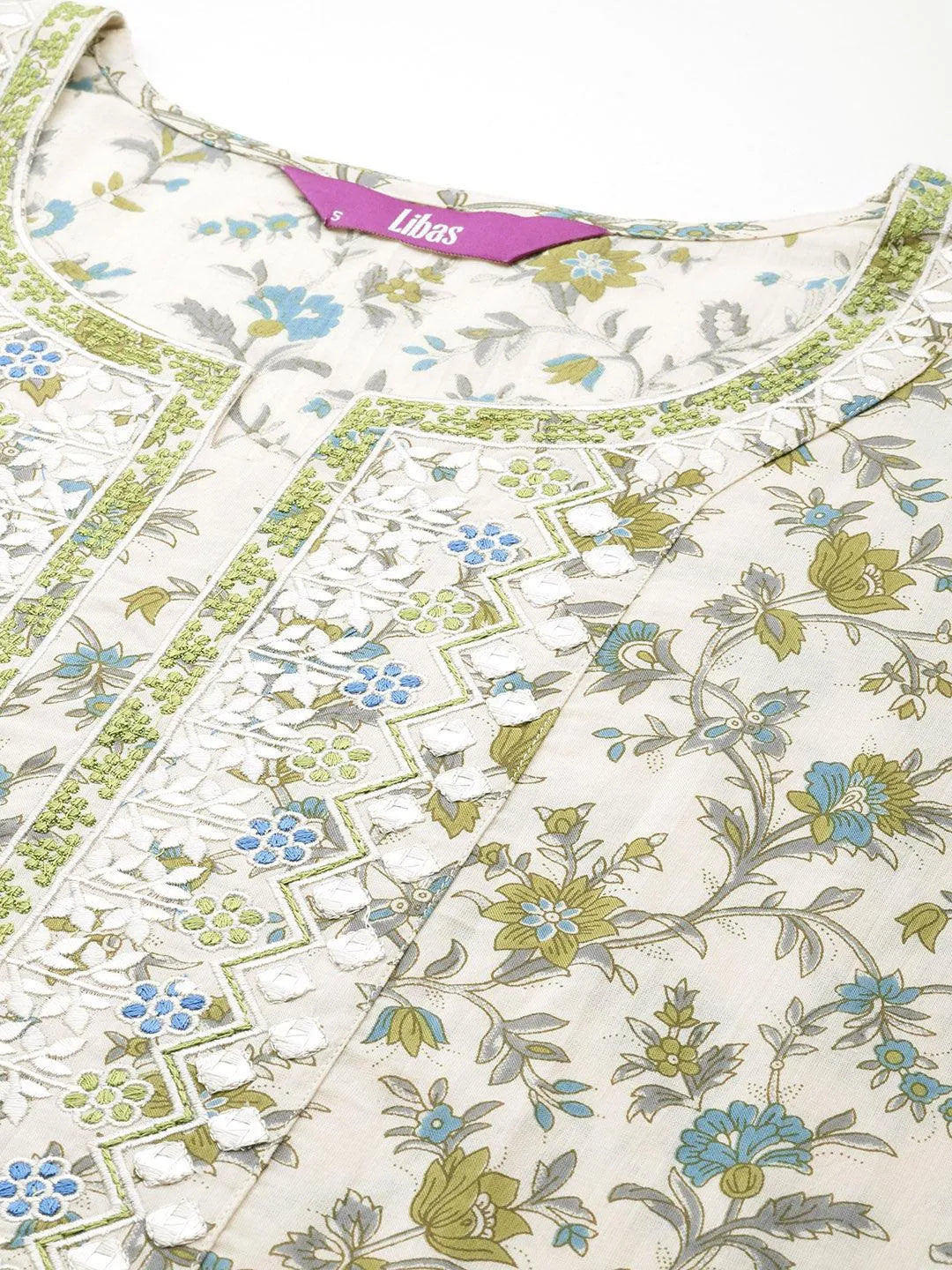 Libas Green Printed Cotton Straight Suit With Dupatta