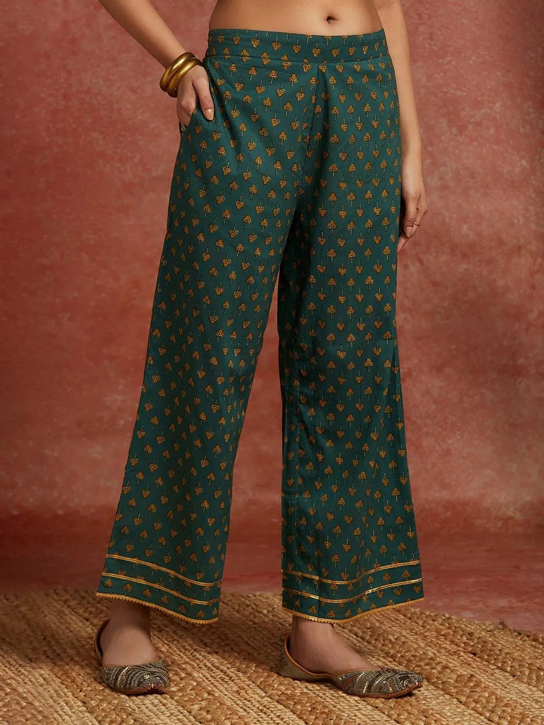 Libas Green Printed Cotton Straight Suit With Dupatta