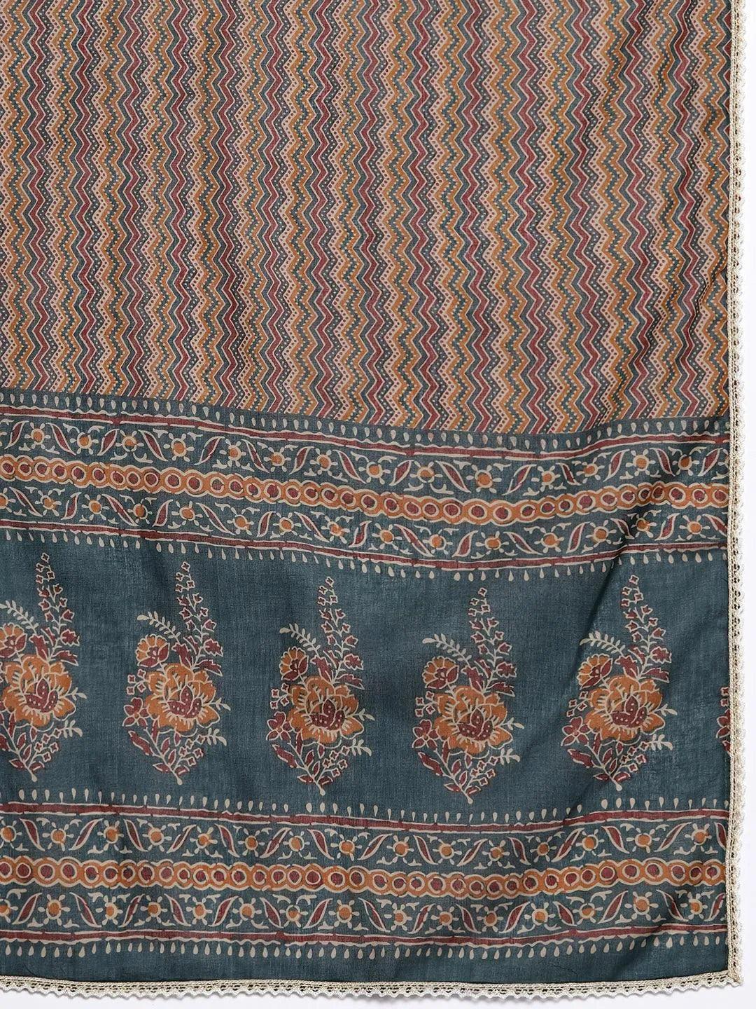 Libas Green Printed Cotton Straight Suit With Dupatta