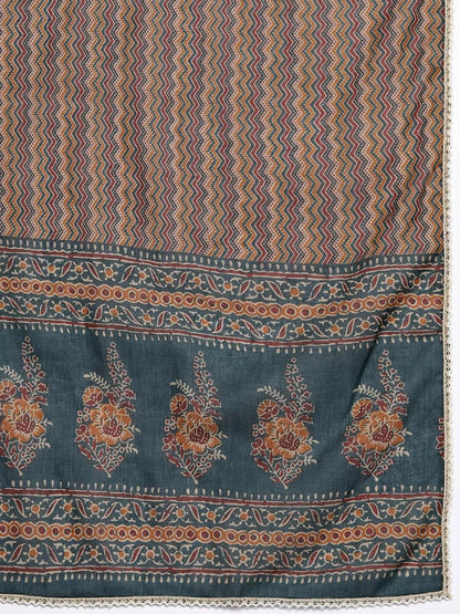 Libas Green Printed Cotton Straight Suit With Dupatta