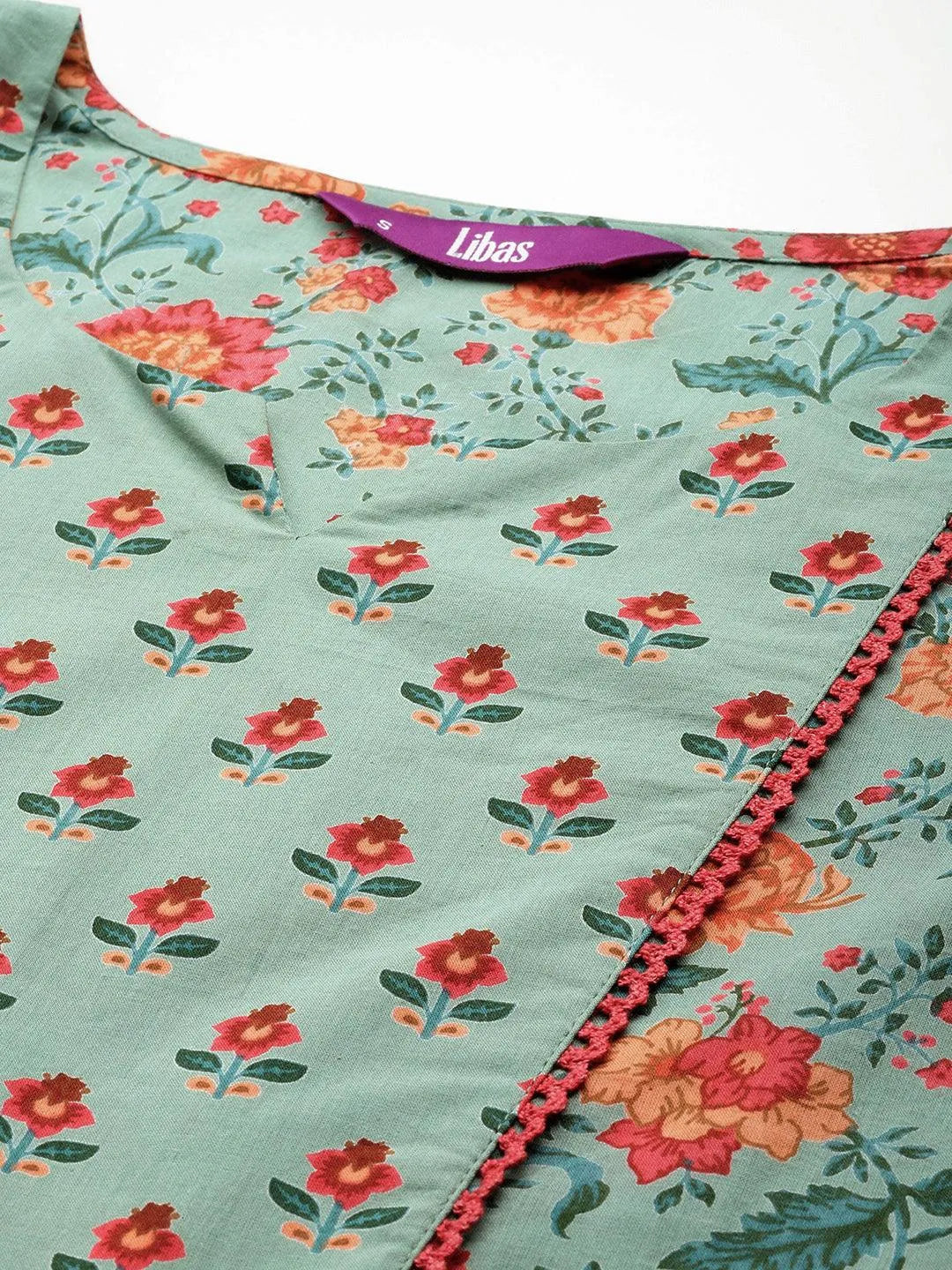 Libas Green Printed Cotton Straight Kurta Set