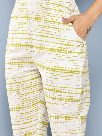Libas Green Printed Cotton Straight Kurta With Trousers & Dupatta
