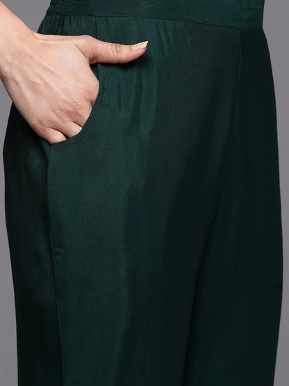 Libas Green Printed Silk Blend Straight Suit With Dupatta