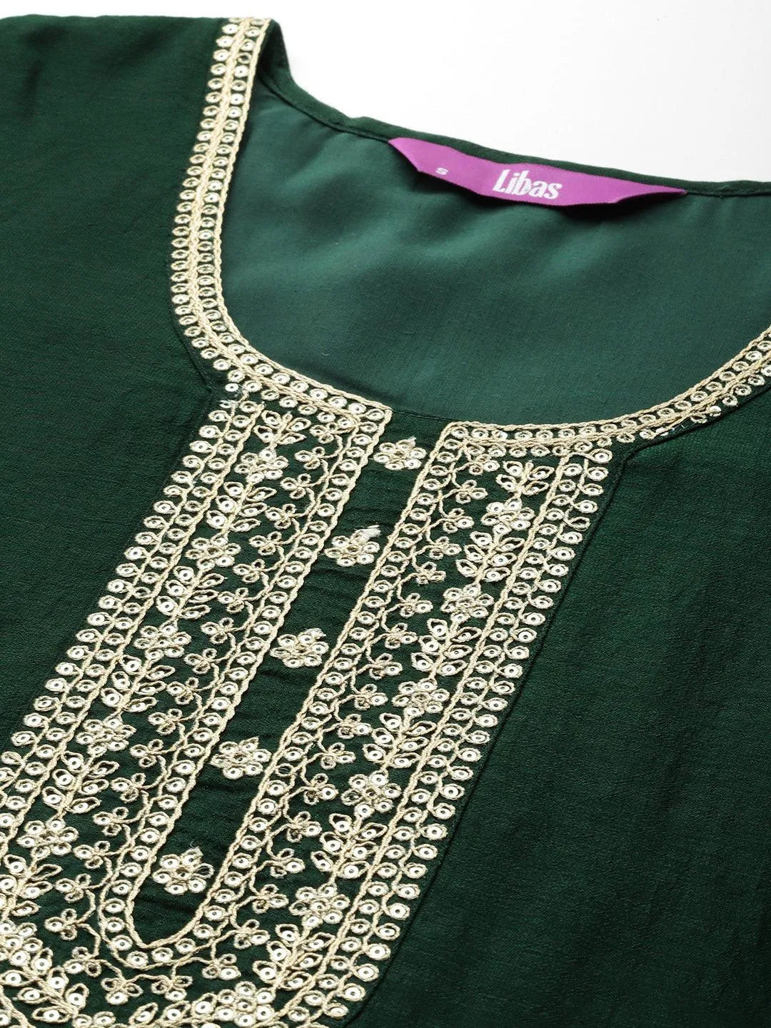 Libas Green Printed Silk Blend Straight Kurta With Trousers & Dupatta