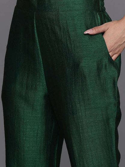Libas Green Printed Silk Blend Straight Kurta With Trousers & Dupatta