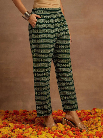 Libas Green Printed Silk Blend Straight Suit With Dupatta