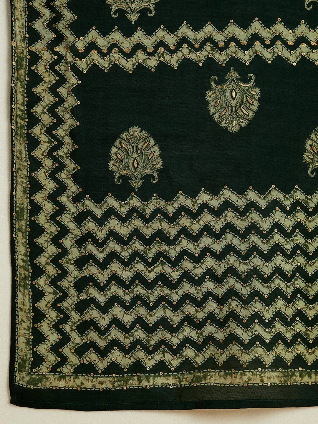 Libas Green Printed Silk Blend Straight Suit With Dupatta