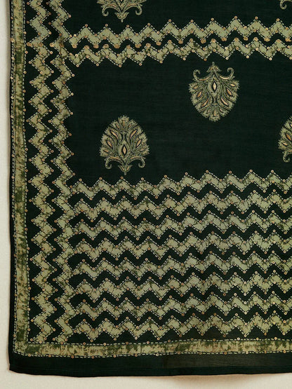 Libas Green Printed Silk Blend Straight Suit With Dupatta