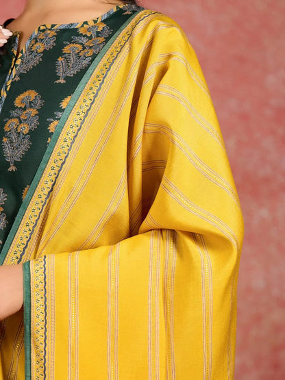 Libas Green Printed Silk Blend Straight Suit With Dupatta
