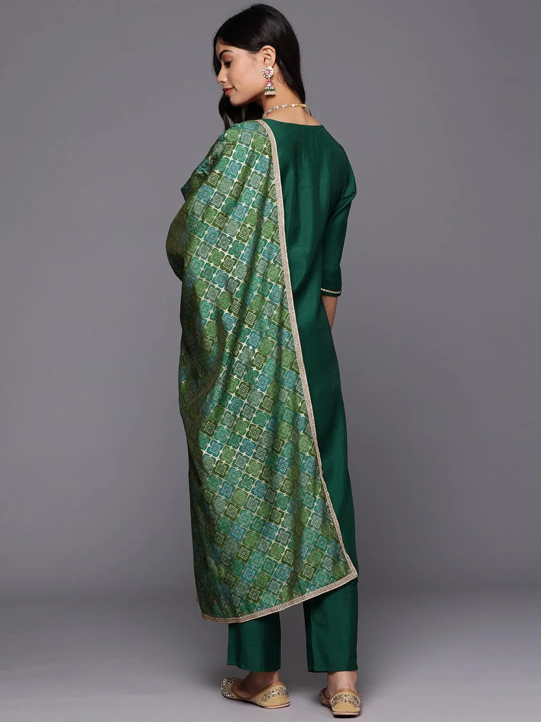 Gerua Green Solid Silk Blend Straight Suit With Dupatta