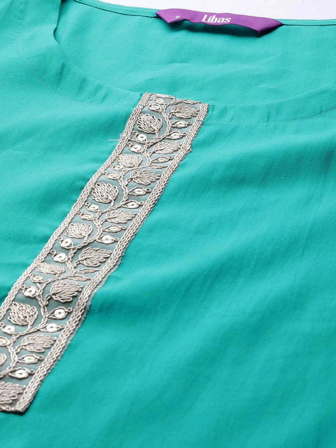 Libas Green Yoke Design Silk Blend Straight Suit With Dupatta
