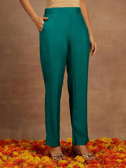Libas Green Yoke Design Silk Blend Straight Suit With Dupatta