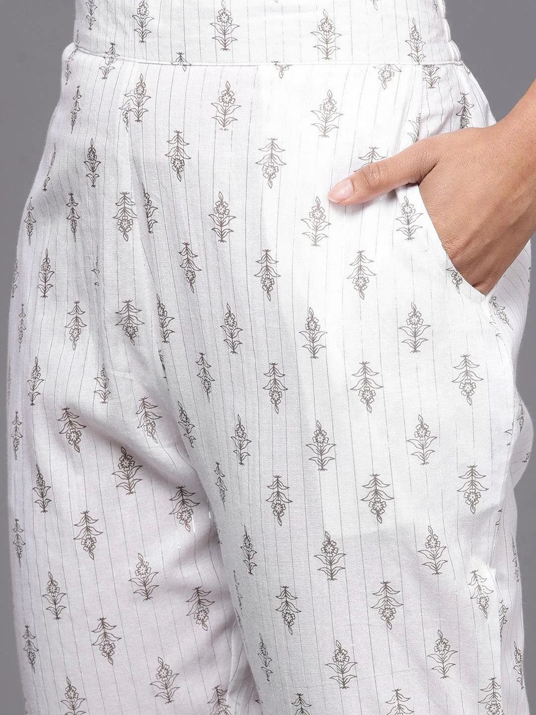 Libas Grey Printed Cotton Straight Suit With Dupatta