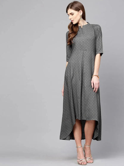 Libas Grey Printed Rayon Dress