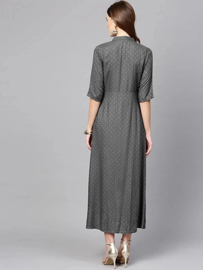 Libas Grey Printed Rayon Dress