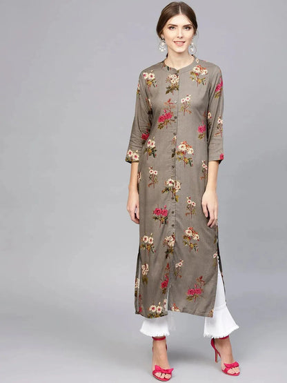 Libas Grey Printed Rayon Kurta