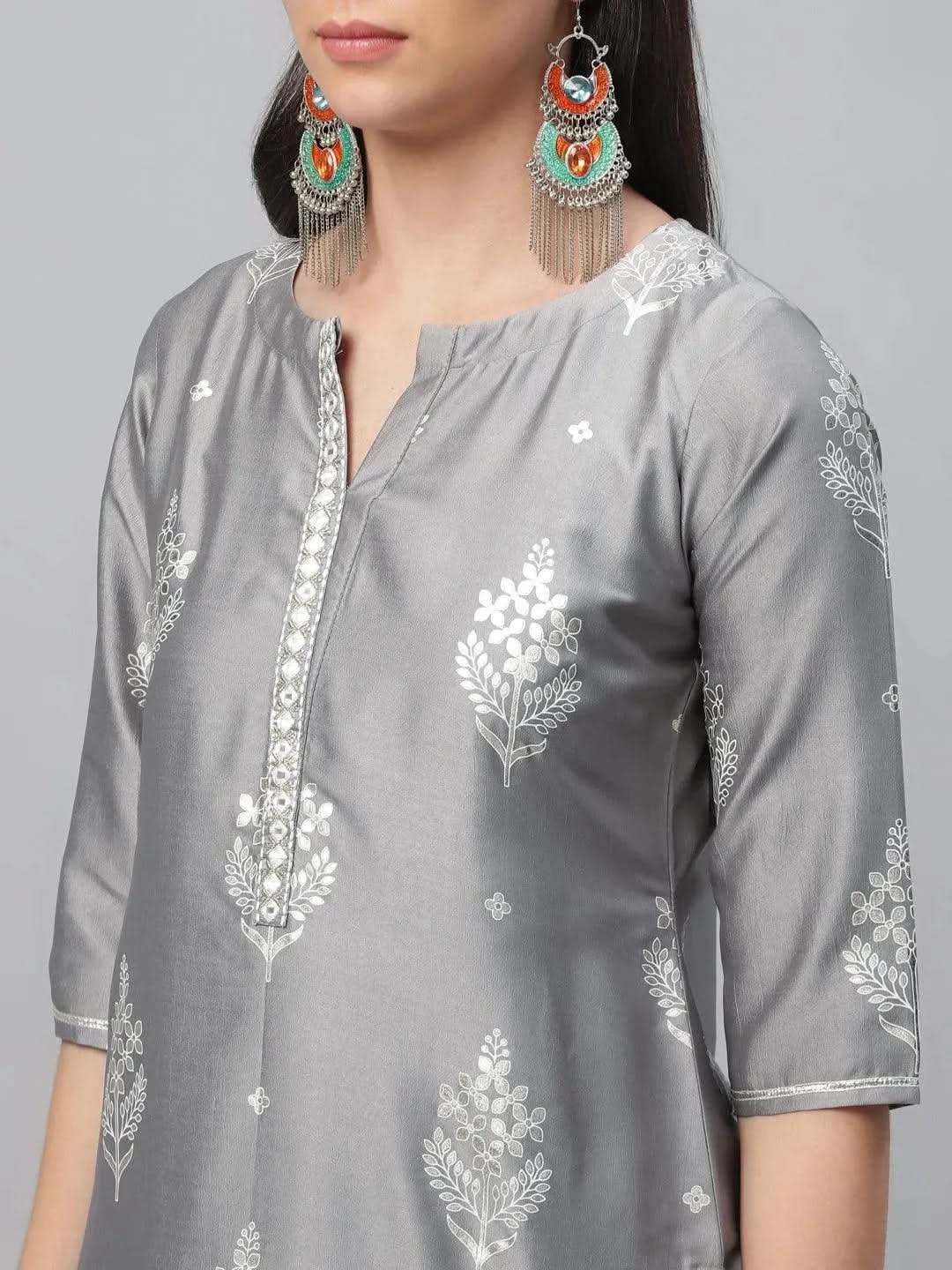 Libas Grey Printed Shantoon Kurta