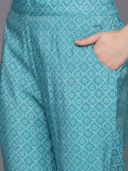 Libas Grey Printed Silk Blend Straight Kurta With Trousers & Dupatta