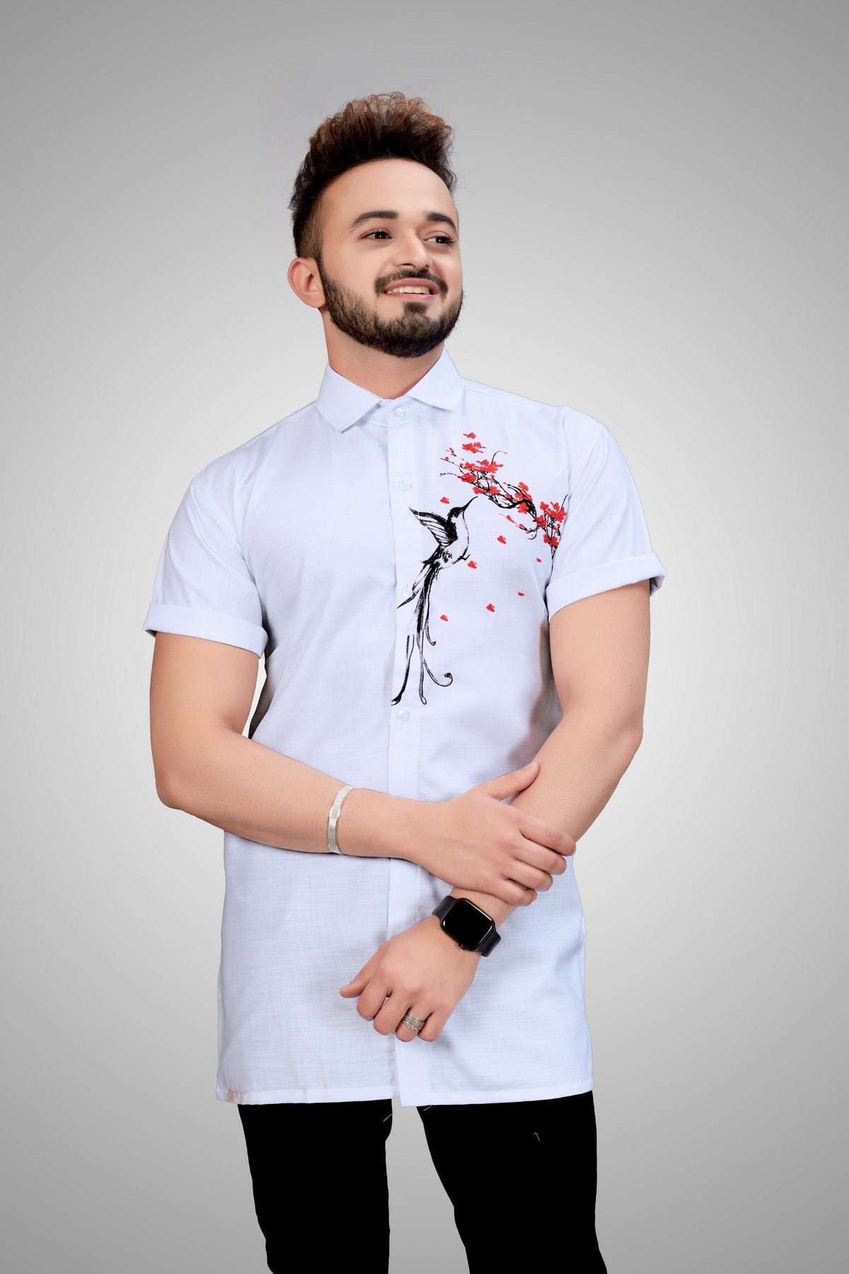 White Sober Bird Print Shirt