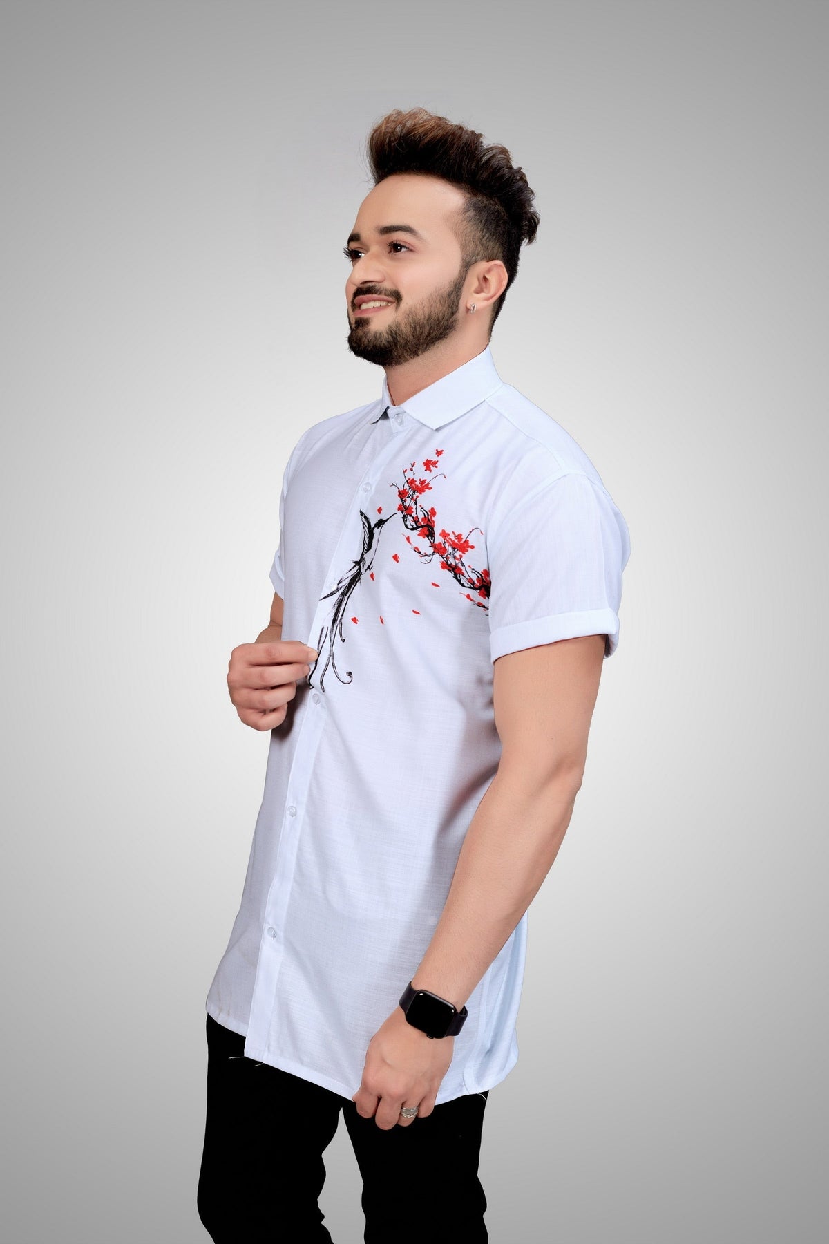 White Sober Bird Print Shirt