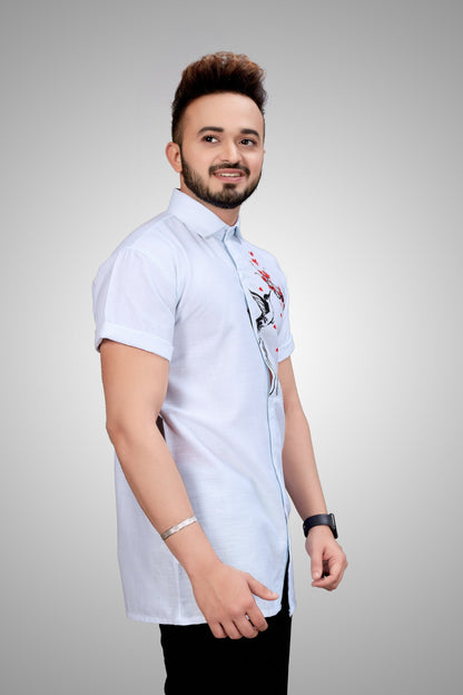 White Sober Bird Print Shirt