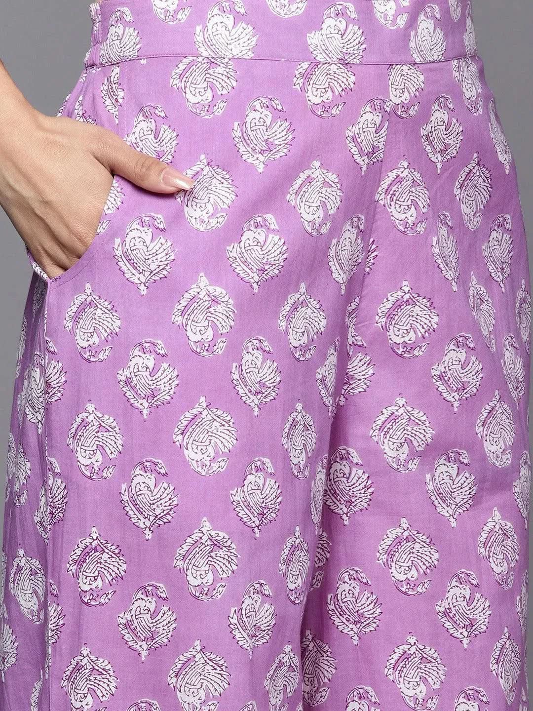 Libas Lavender Printed Cotton Night Suit