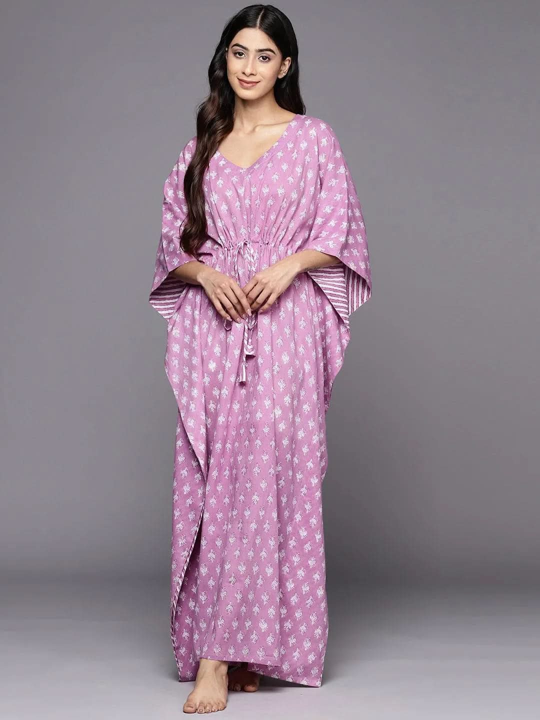 Libas Lavender Printed Cotton Nightdress