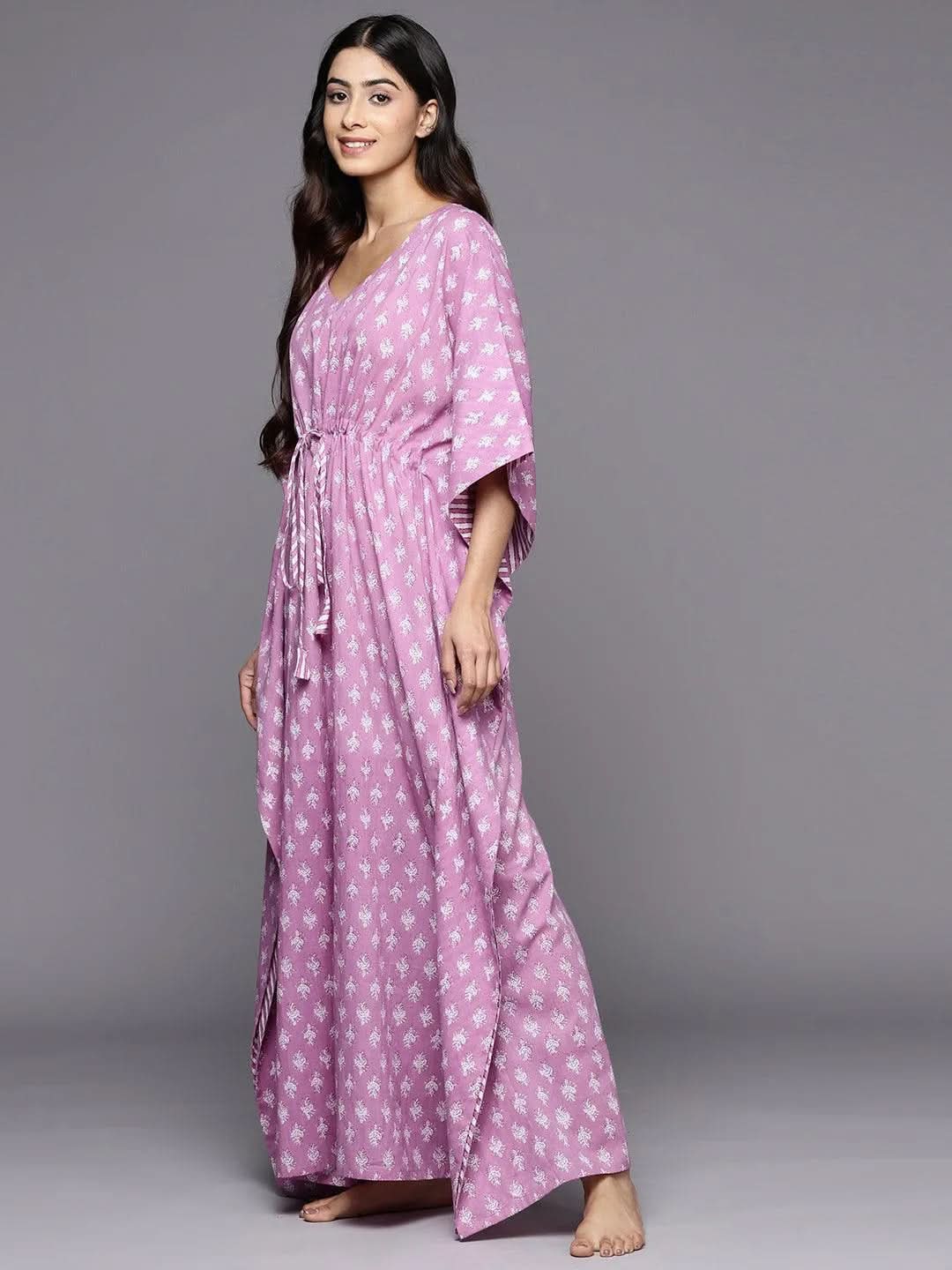 Libas Lavender Printed Cotton Nightdress
