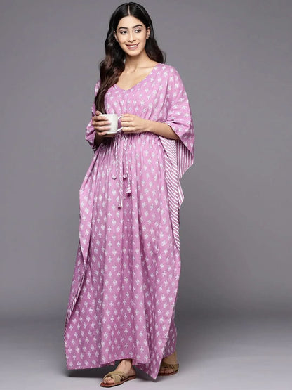 Libas Lavender Printed Cotton Nightdress