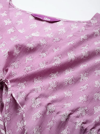Libas Lavender Printed Cotton Nightdress