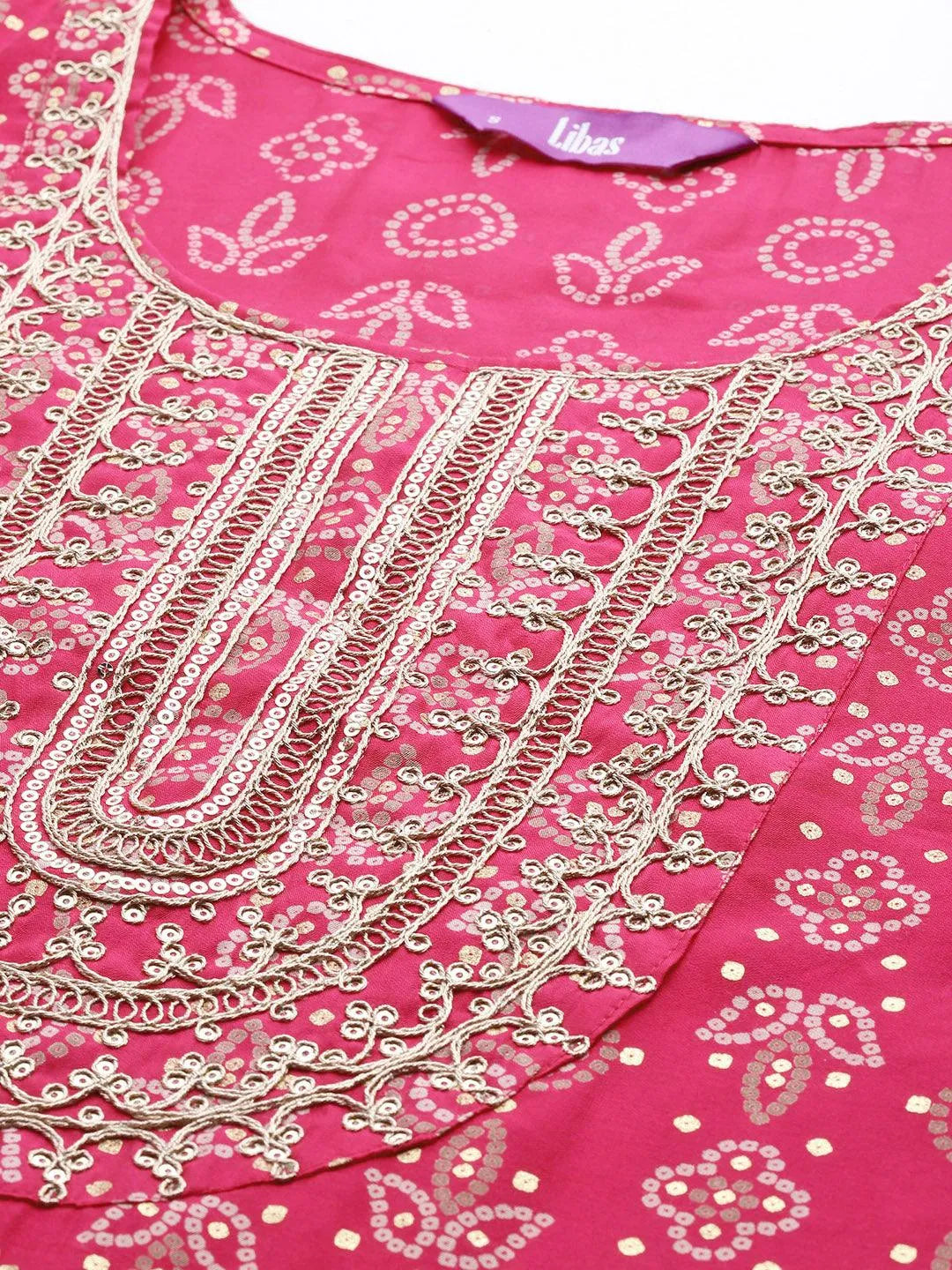 Libas Magenta Yoke Design Silk Blend Straight Suit With Dupatta