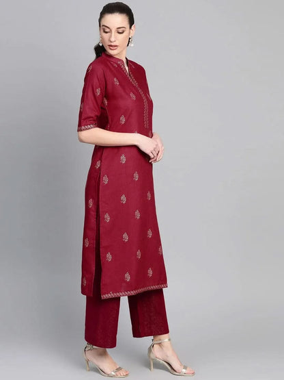 Libas Maroon Printed Cotton Kurta