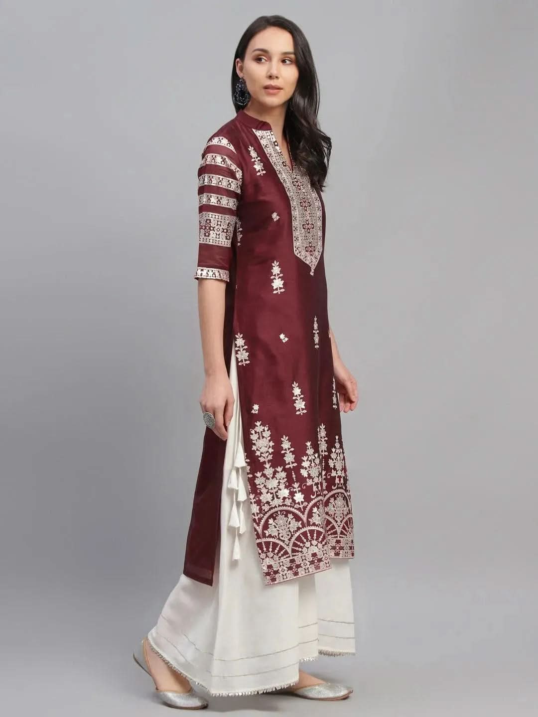 Libas Maroon Printed Shantoon Kurta