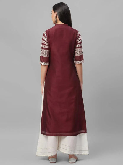 Libas Maroon Printed Shantoon Kurta