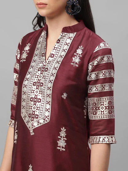 Libas Maroon Printed Shantoon Kurta