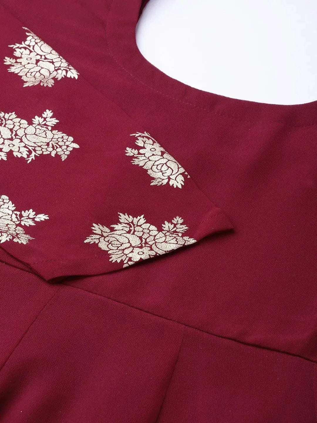 Libas Maroon Solid Georgette Anarkali Kurta With Stole