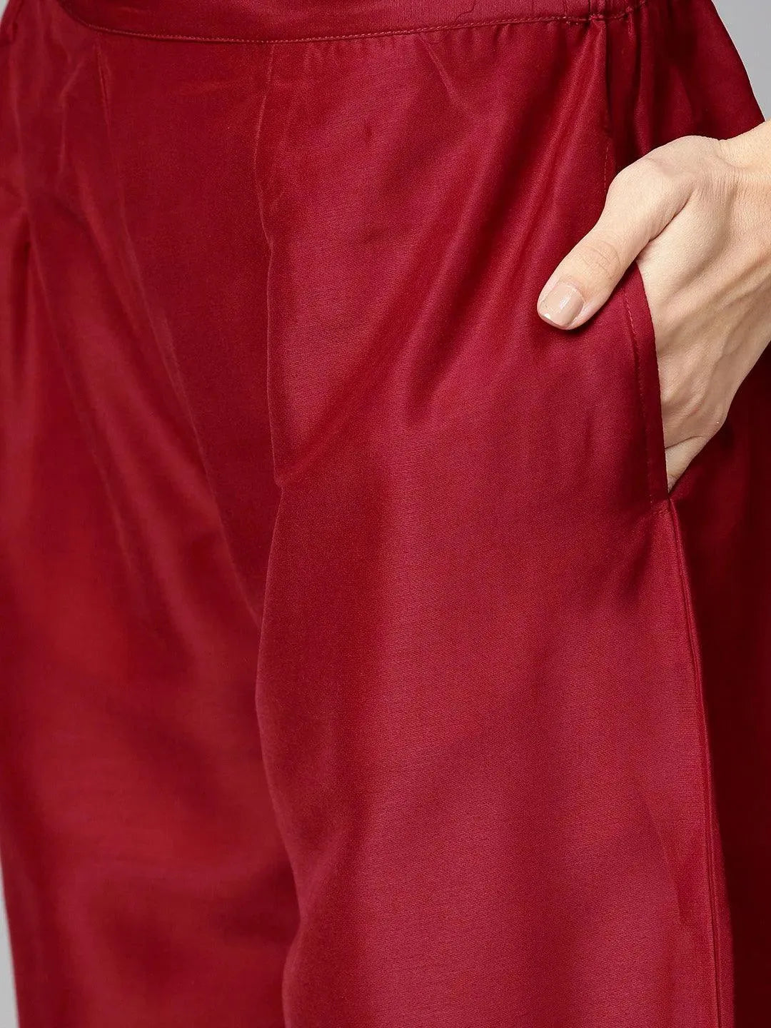 Libas Maroon Solid Muslin Straight Kurta With Palazzos & Stole